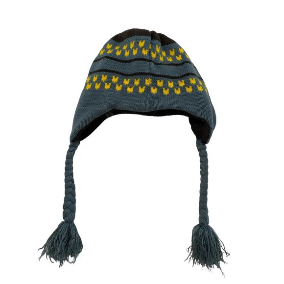 THE NORTH FACE Kids Knit Earflap Beanie in Blue Yellow Gray Size Medium Youth - Picture 2 of 8